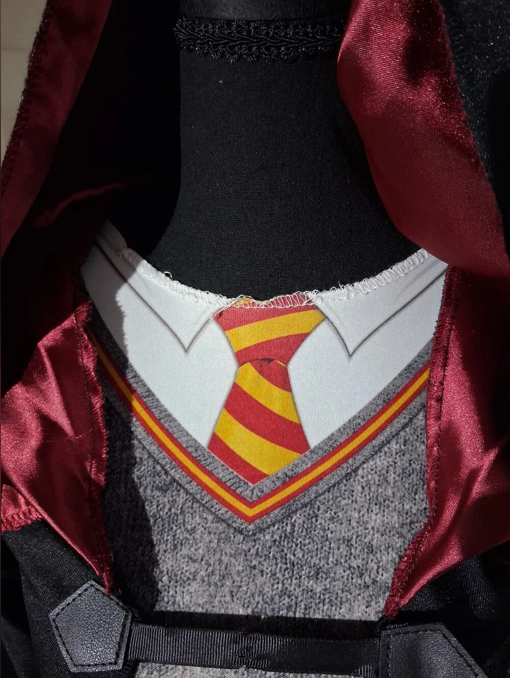 Black Hooded Gryffindor-Inspired Costume Robe with Red Lining